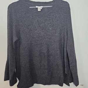 Carbon2Cobalt Linen Blend Long Sleeve Pullover Sweater Open Neck Ribbed Mens Gra